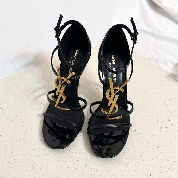 Saint Laurent Cassandra Gold-Logo Embellished Patent Leather Heels - Picture 2 of 8